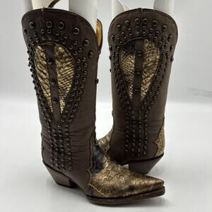 Rudel STUD Western Cowboy Boot Women size 4 Brown Cowgirl
